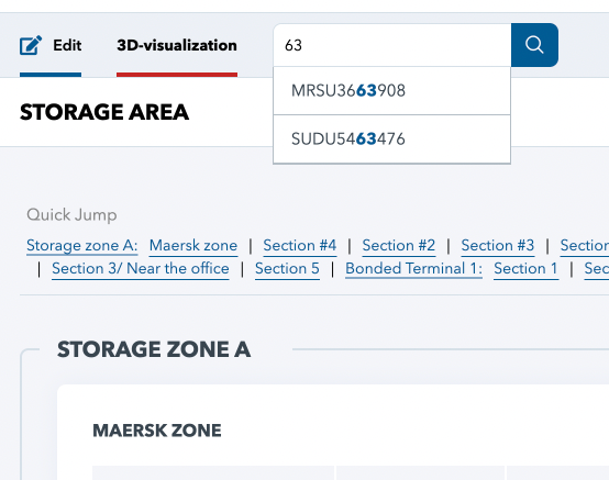 quick search feature ensures real-time container tracking, inventory accuracy, and prevents misplacement, improving terminal efficiency