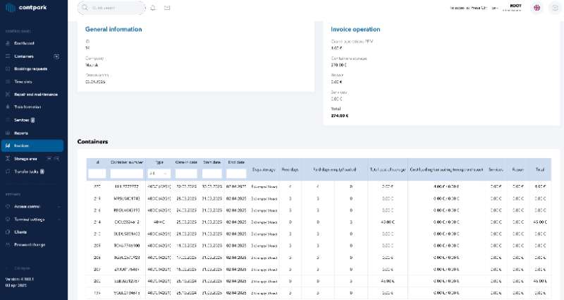 contpark billing interface for automated invoicing and financial management.